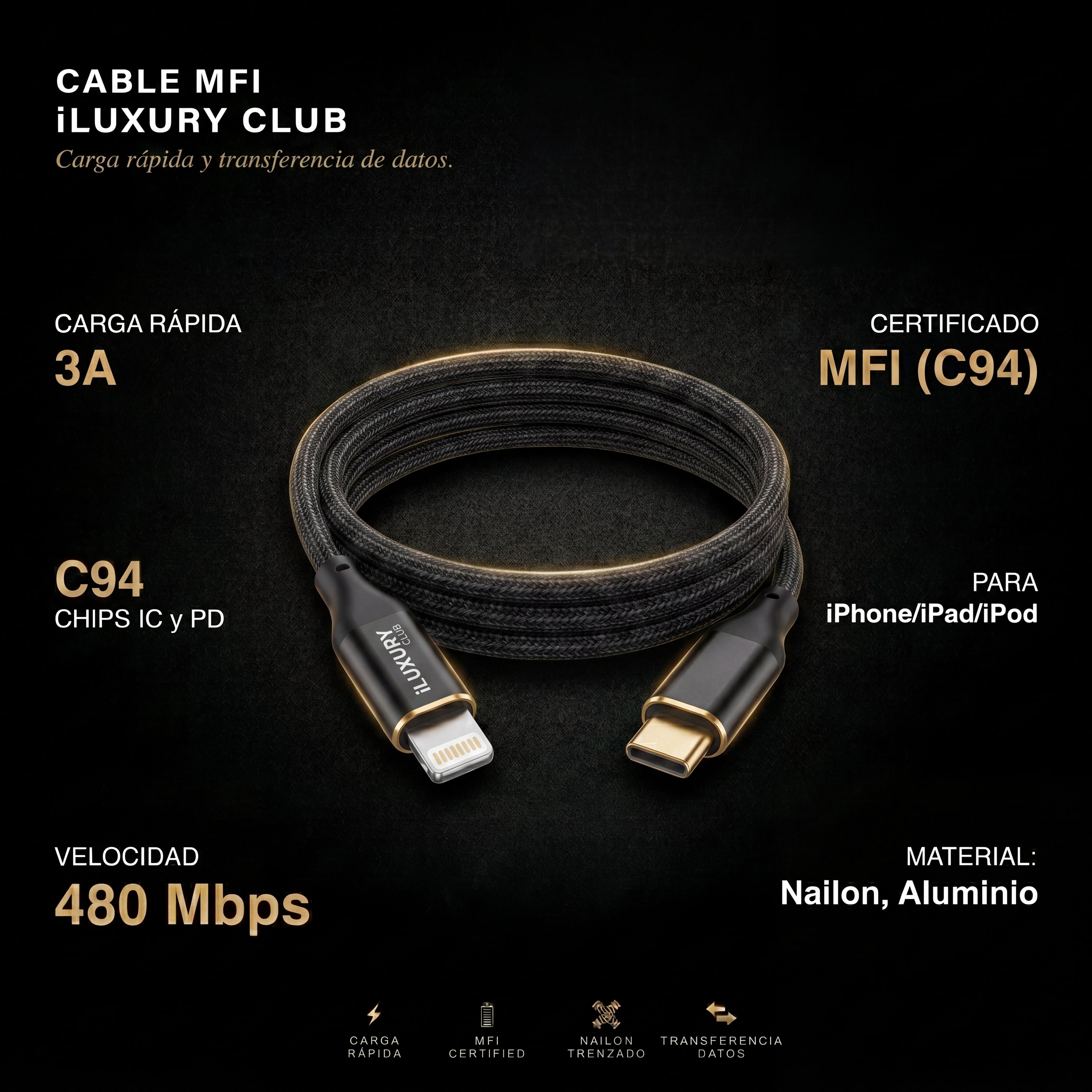 Cable Tipo C A Lightning MFI 1 metro